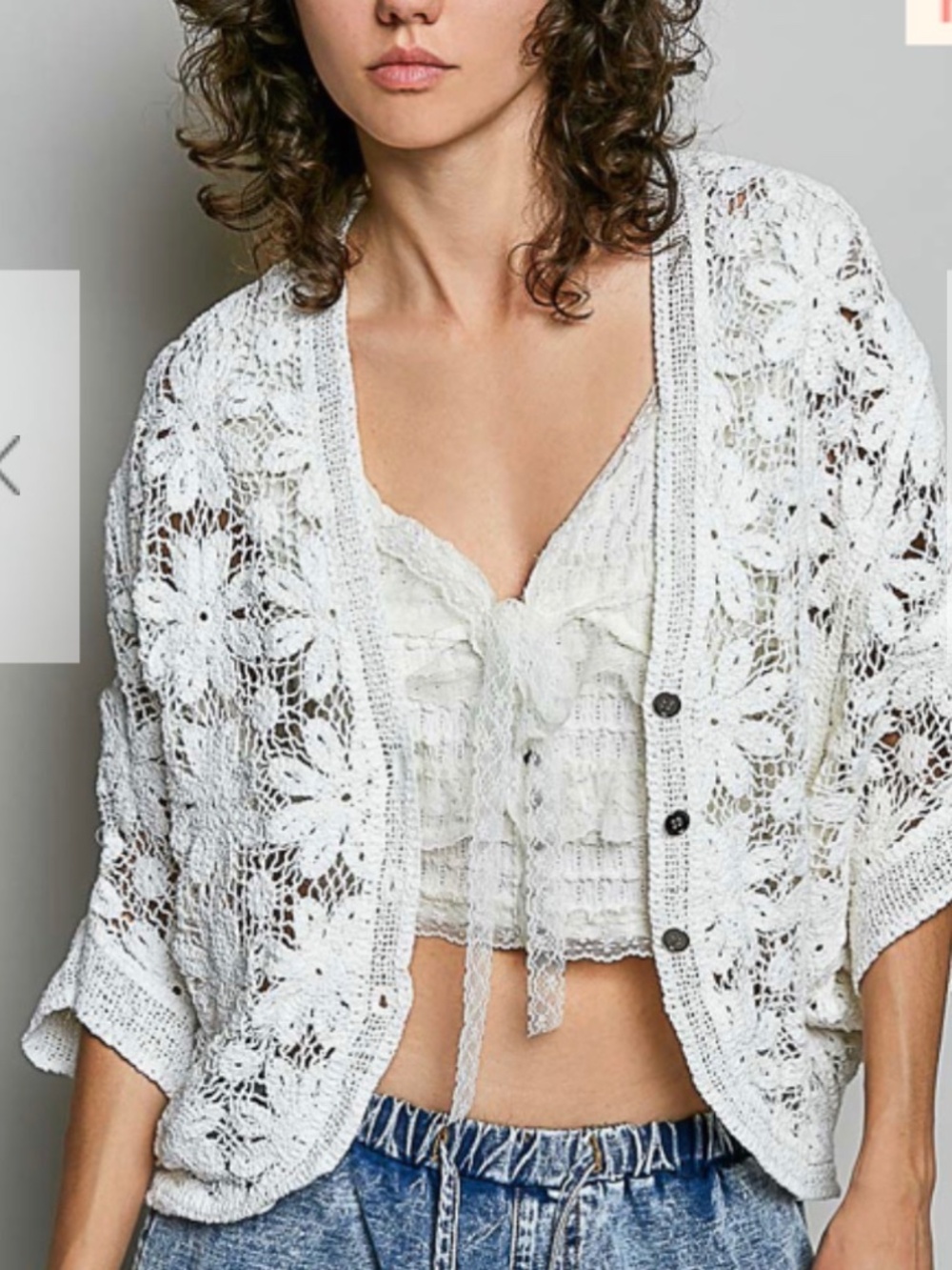 POL NWT  White Floral Crochet Coverup Wrap